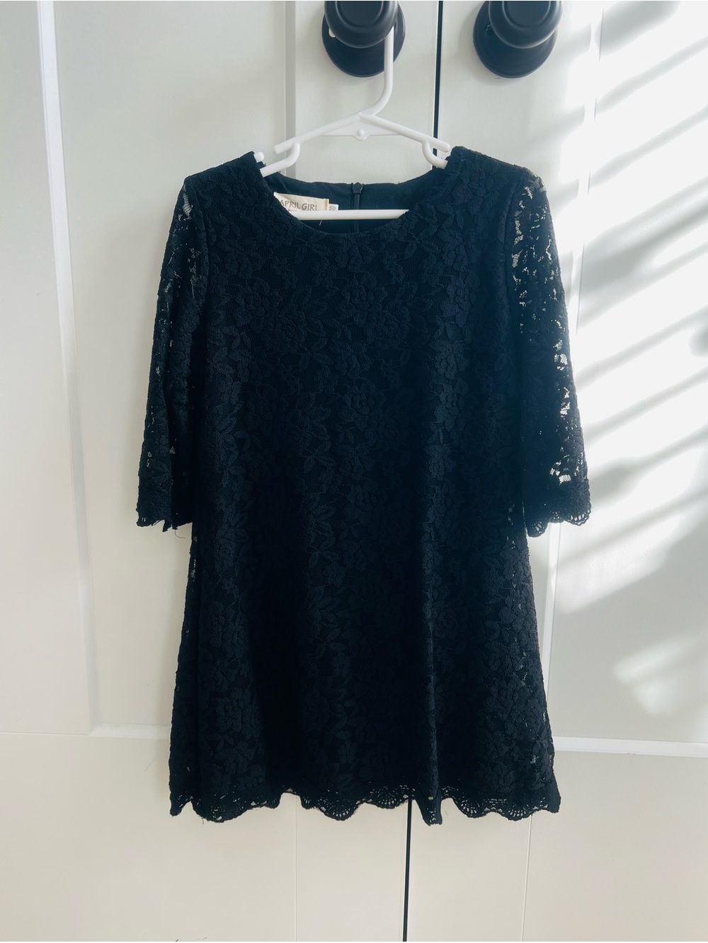 April Girl Black Lace Shift Dress with 3/4 sleeve  size 140 (Fits like 6-7y)